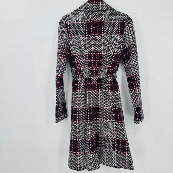 Cabi Size XS Burgundy Plaid Sovereign Trench Coat Jacket Belted Button Down