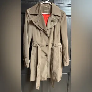 Calvin Klein Belted Button Up Trench Coat Women's Size Medium Brown/Taupe Color