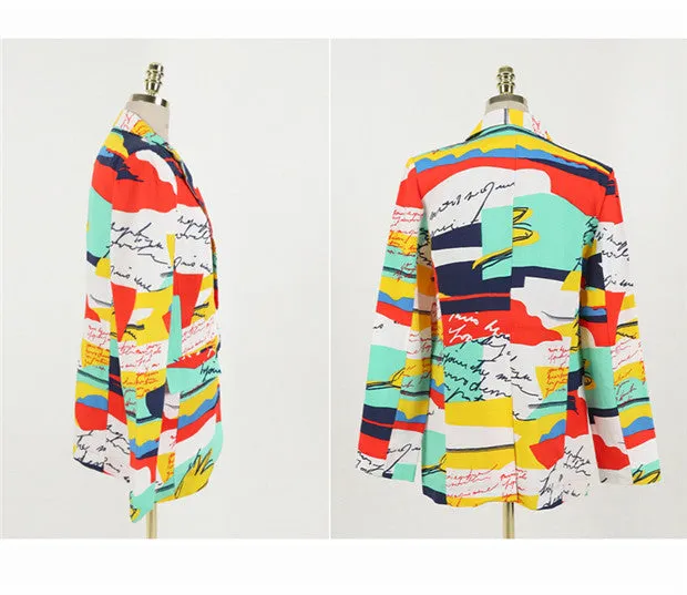 CM-CF010721 Women Trendy Street Style Tailored Collar Long Sleeve Printings Jacket