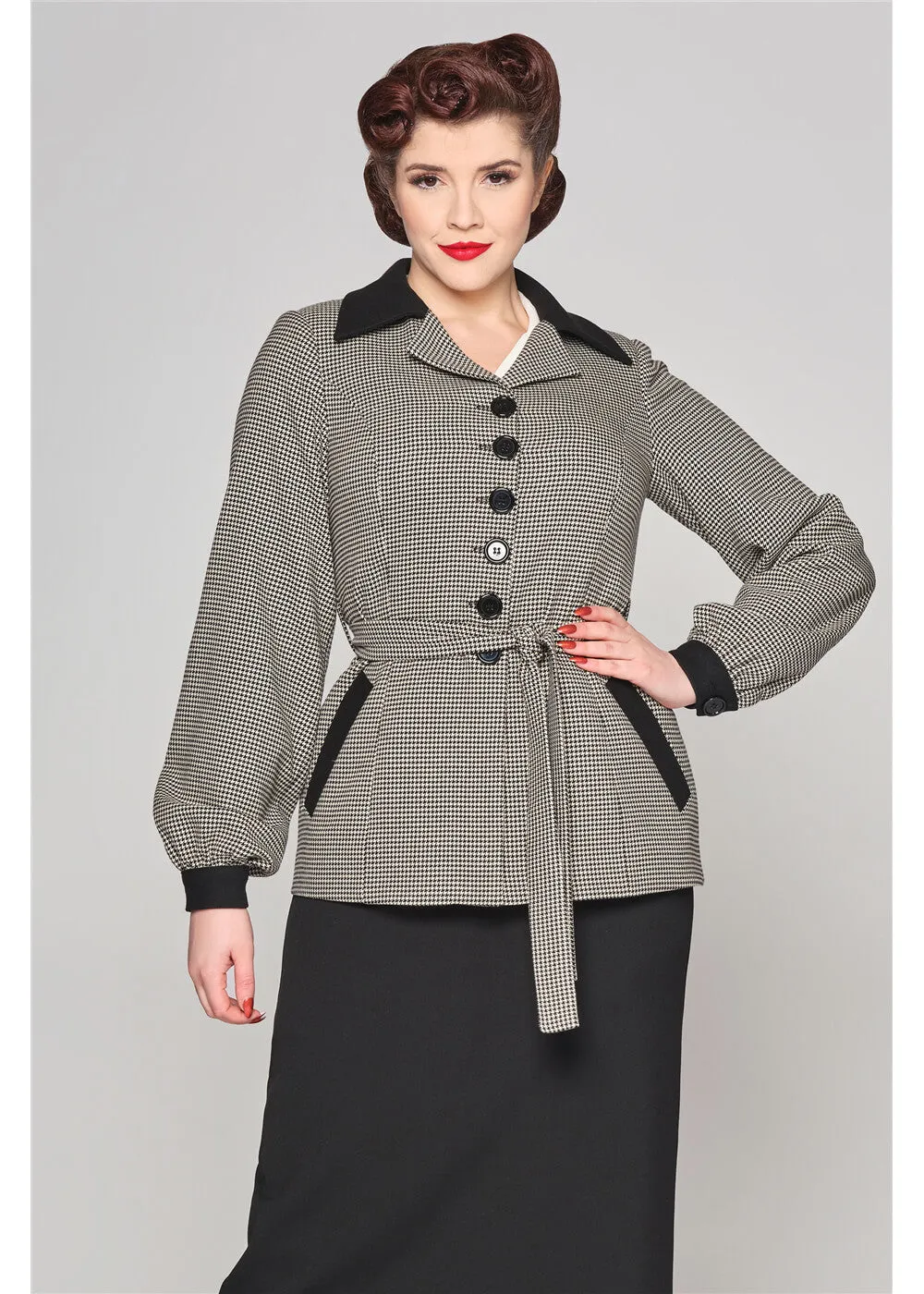 Collectif Rosemary Dogtooth Jas Zwart Wit