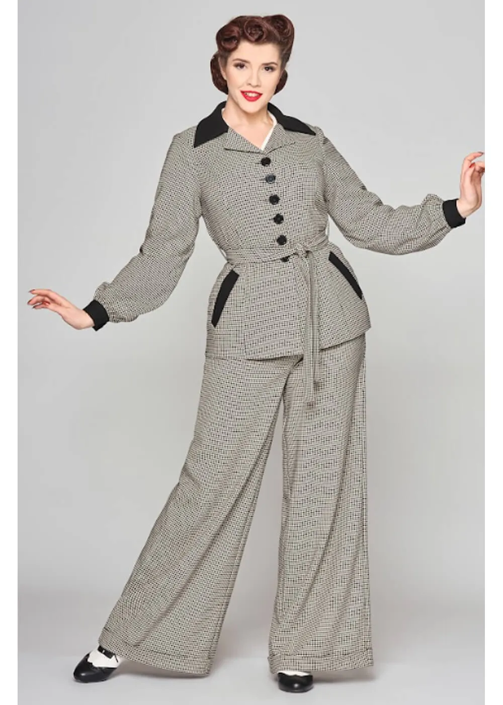 Collectif Rosemary Dogtooth Jas Zwart Wit