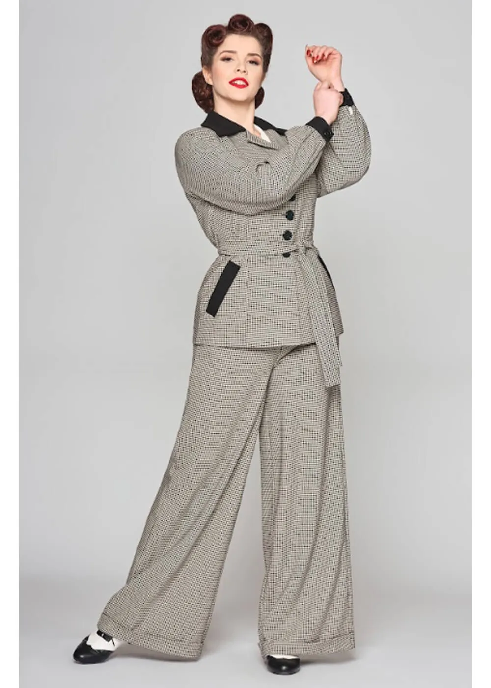 Collectif Rosemary Dogtooth Jas Zwart Wit