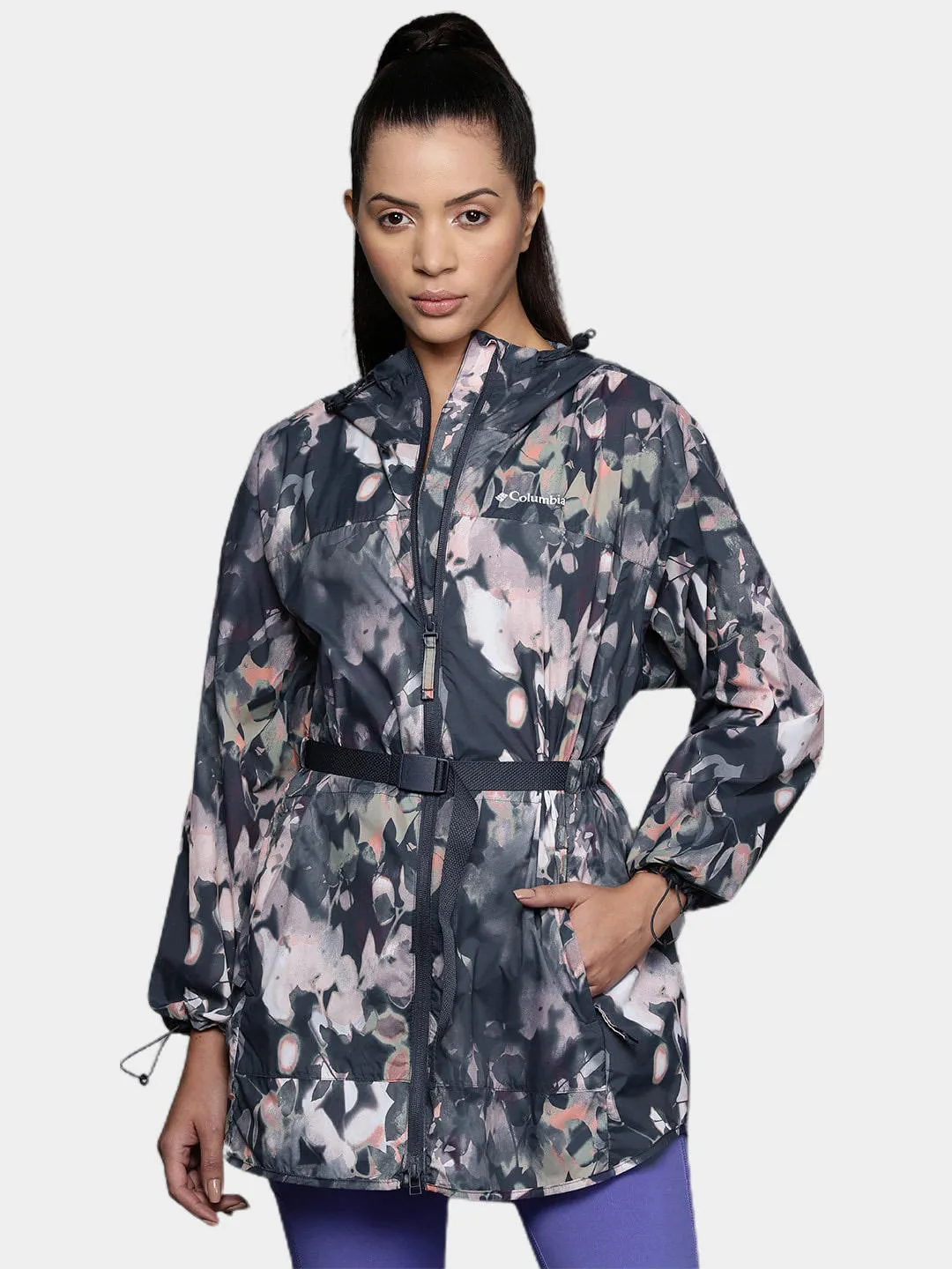 Columbia Women Blue Parkette Long Rain Jacket
