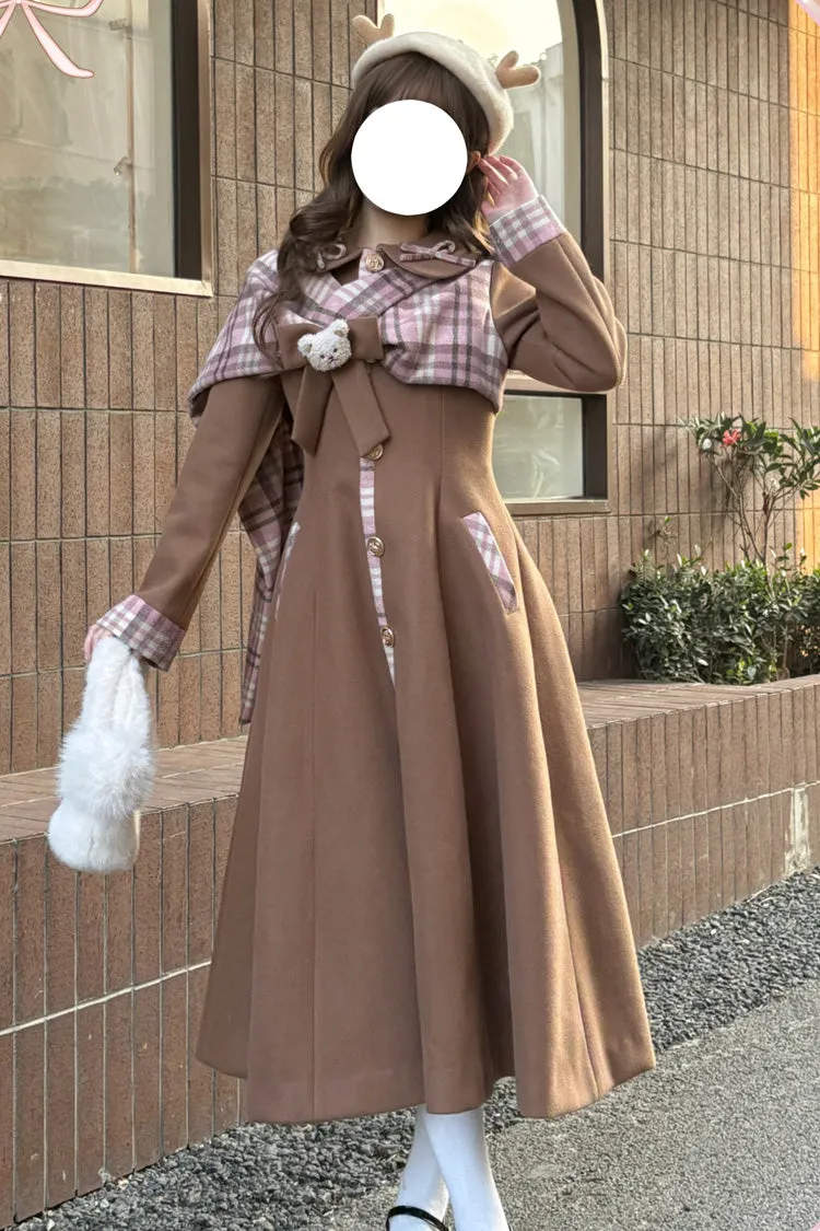 [Cookie Mousse] Single Breasted Long Sleeves Bowknot Stitching Sweet Elegant Lolita Coat 2 Colors