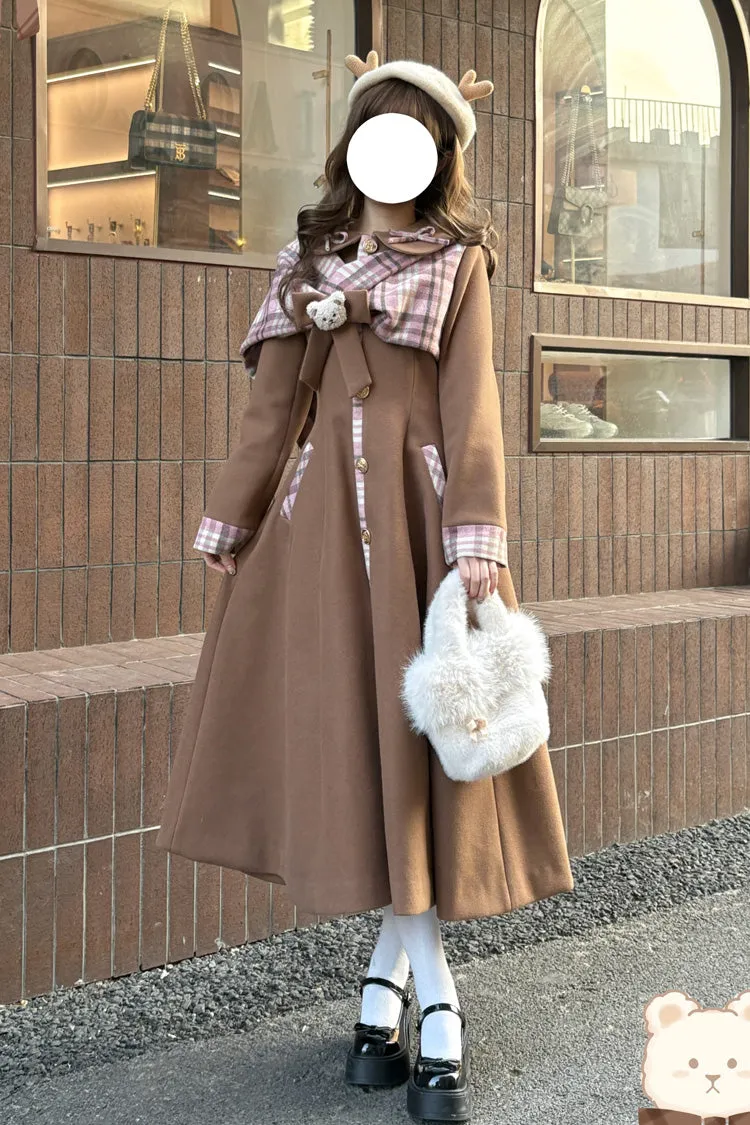 [Cookie Mousse] Single Breasted Long Sleeves Bowknot Stitching Sweet Elegant Lolita Coat 2 Colors