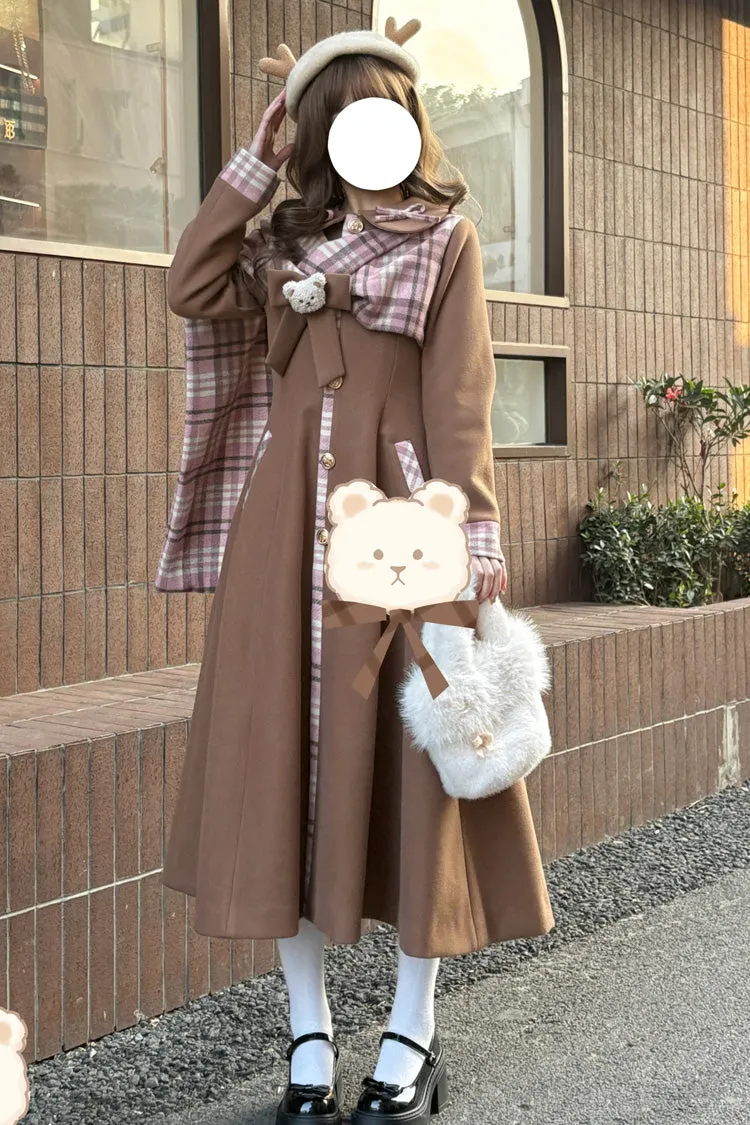 [Cookie Mousse] Single Breasted Long Sleeves Bowknot Stitching Sweet Elegant Lolita Coat 2 Colors