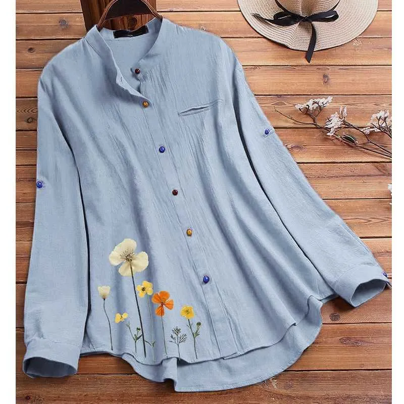 Cotton Linen Shirt for Women Long Sleeve Top
