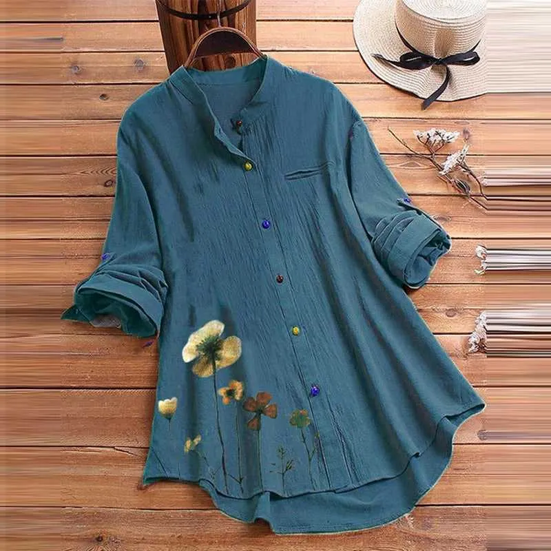 Cotton Linen Shirt for Women Long Sleeve Top