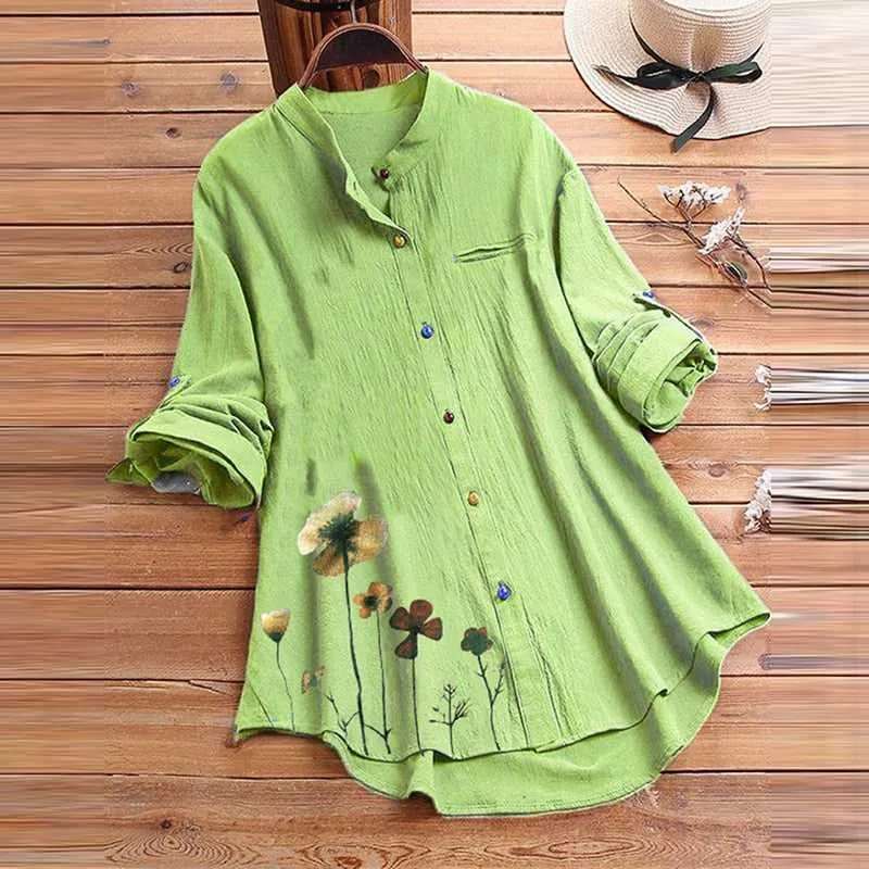 Cotton Linen Shirt for Women Long Sleeve Top