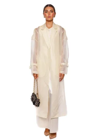 Cream Silk Organza Belted Trench Coat