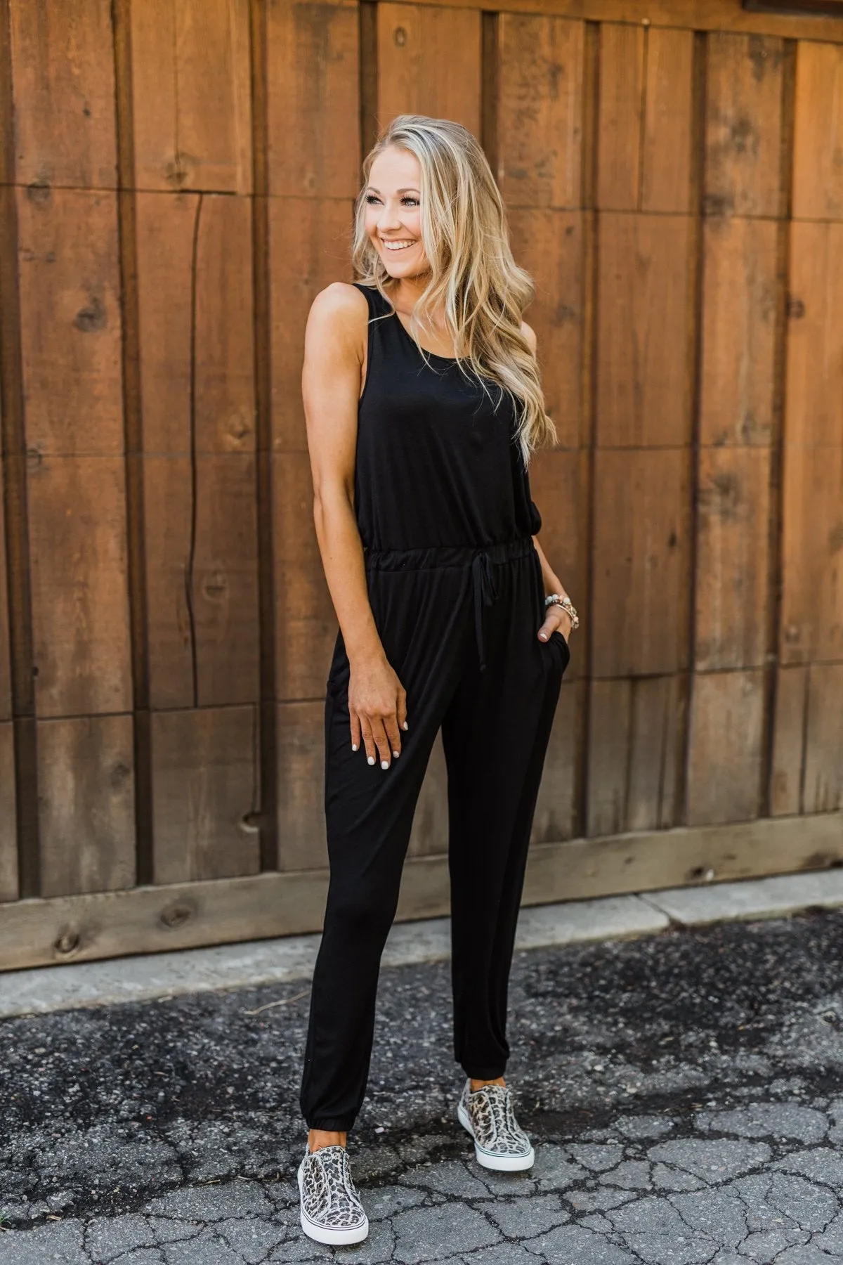 Day To Day Sleeveless Jumpsuit- Black