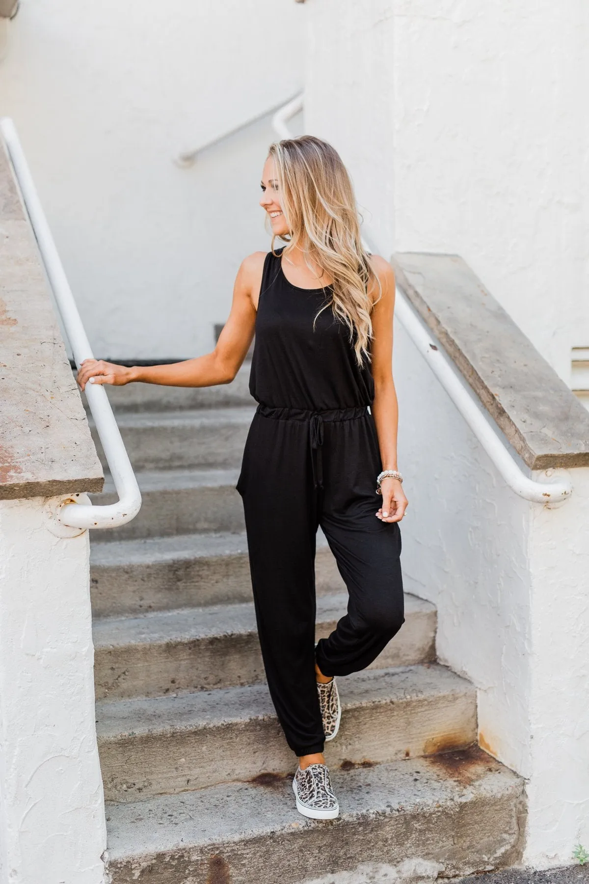 Day To Day Sleeveless Jumpsuit- Black