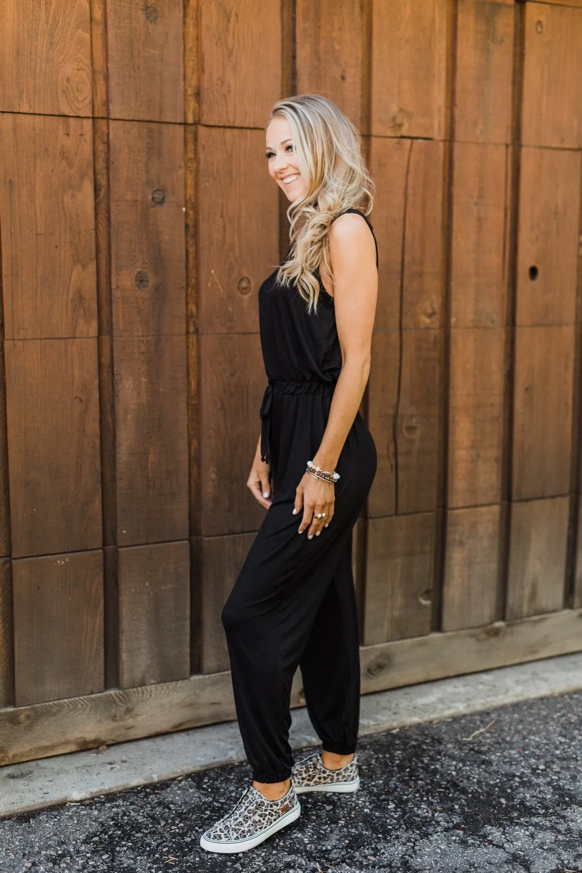 Day To Day Sleeveless Jumpsuit- Black