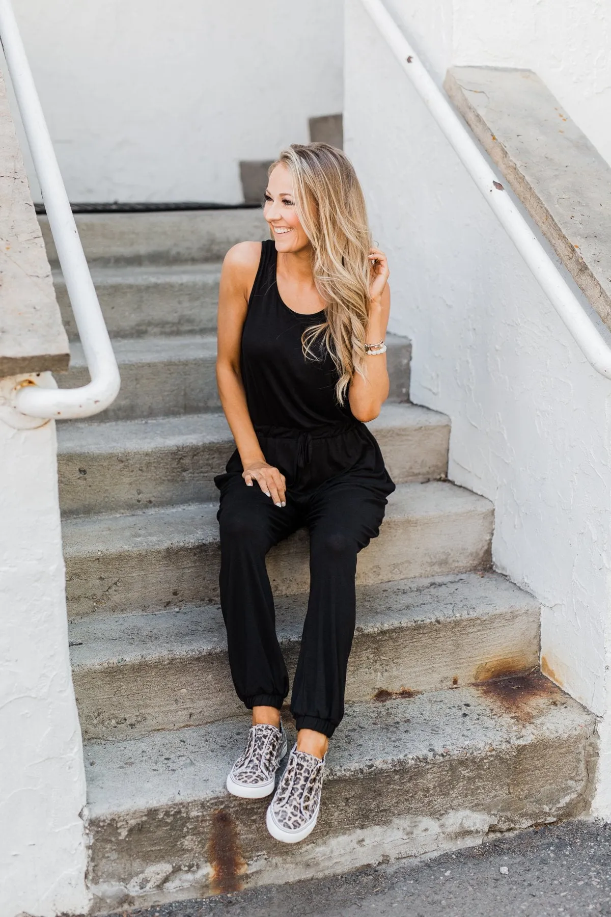 Day To Day Sleeveless Jumpsuit- Black