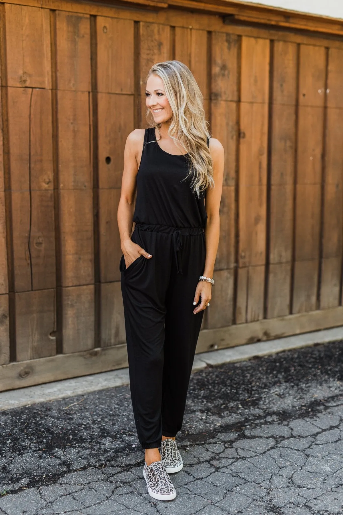 Day To Day Sleeveless Jumpsuit- Black