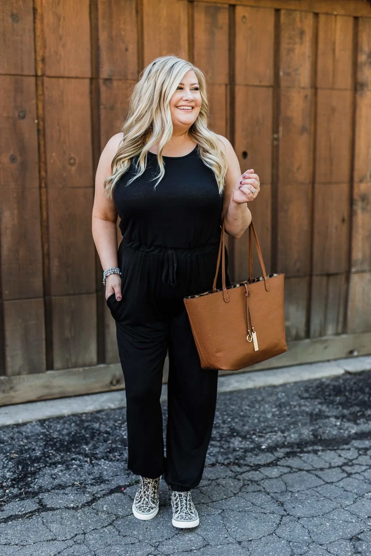 Day To Day Sleeveless Jumpsuit- Black