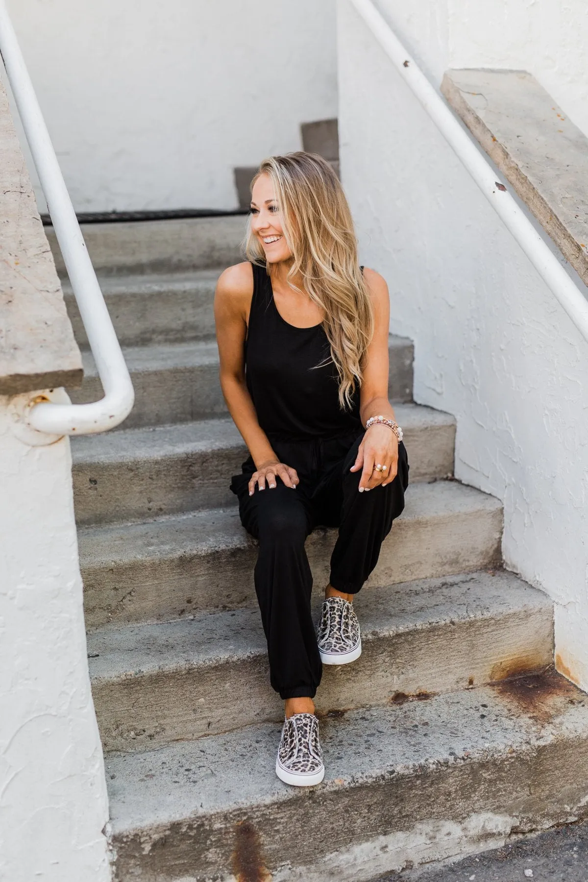 Day To Day Sleeveless Jumpsuit- Black