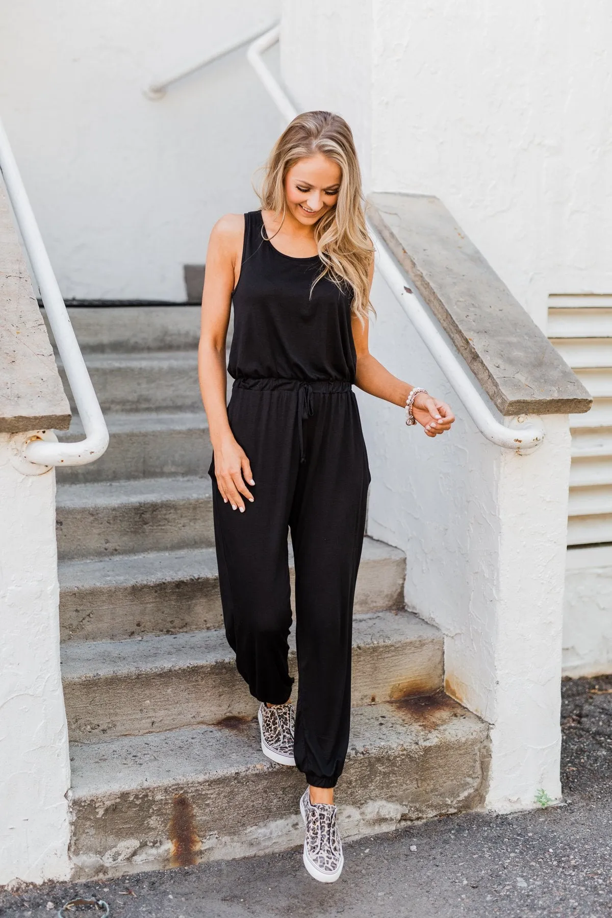 Day To Day Sleeveless Jumpsuit- Black