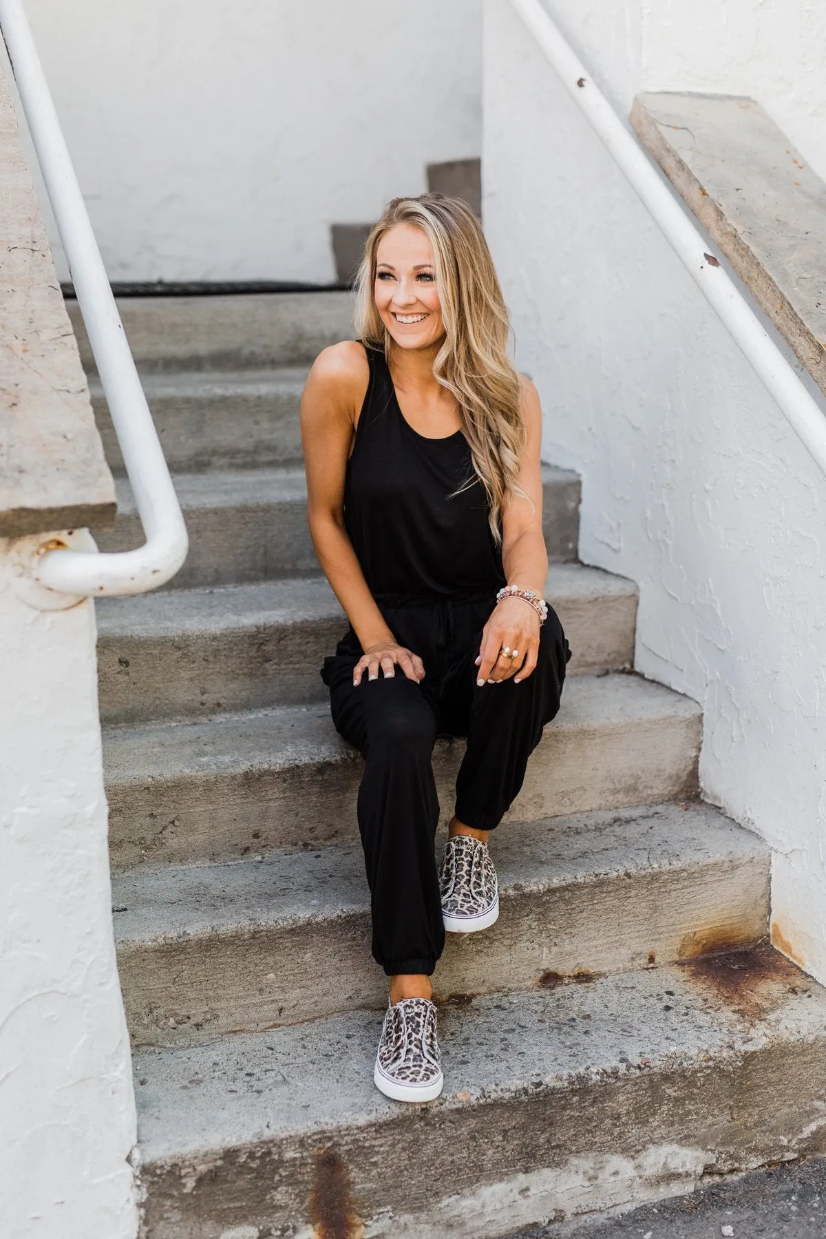 Day To Day Sleeveless Jumpsuit- Black