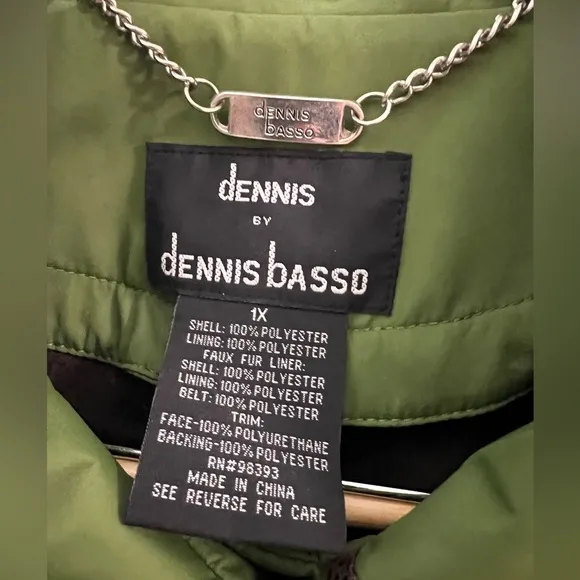 Dennis by Dennis Basso Green Trench Coat Snakeskin Print Trim Belted Size 1X