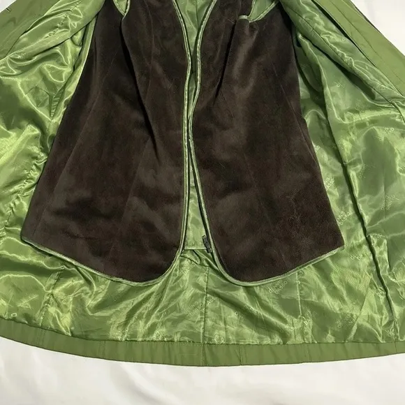 Dennis by Dennis Basso Green Trench Coat Snakeskin Print Trim Belted Size 1X