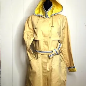 Dennos Basso pale yellow waterproof double gun flap long length trench coat