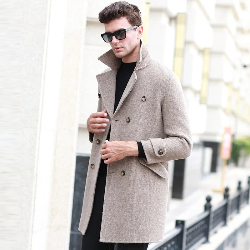 Double-breasted mid-length wool Trench coat