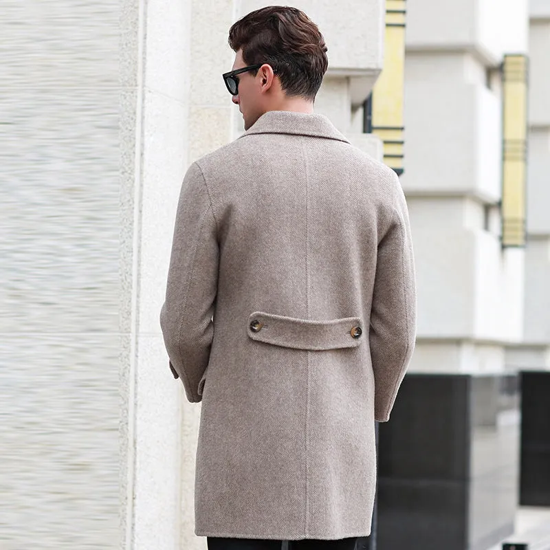 Double-breasted mid-length wool Trench coat