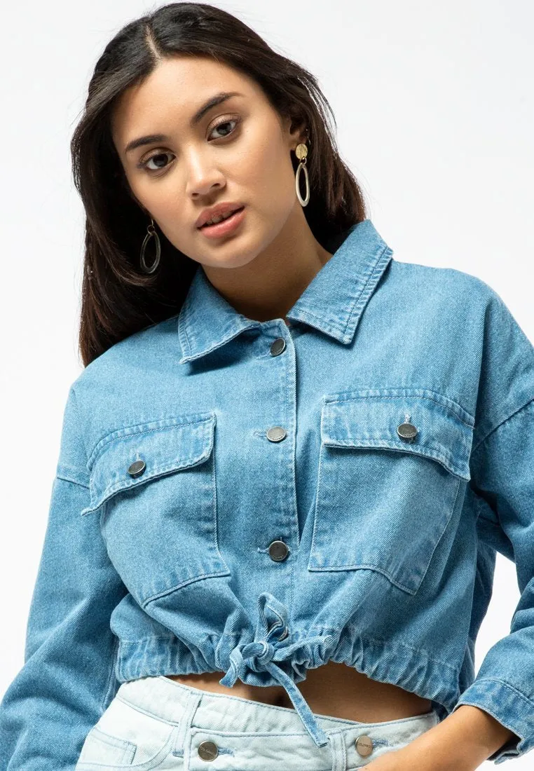 Drawstring Denim Jacket