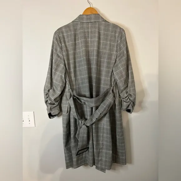 Eloquii Grey Plaid Belted Trench Coat Dress