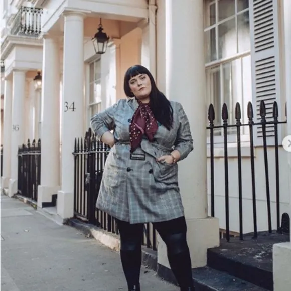 Eloquii Grey Plaid Belted Trench Coat Dress