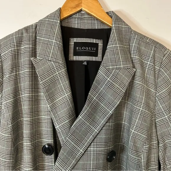 Eloquii Grey Plaid Belted Trench Coat Dress