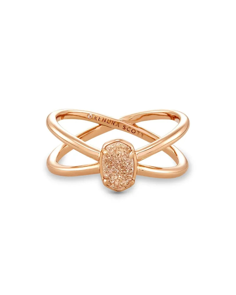 Emilie Rose Gold Double Band Ring in Sand Drusy