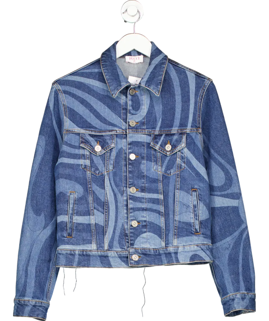 Emilio Pucci Blue Marmo Print Denim Jacket UK 10