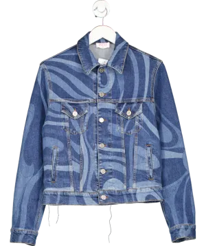 Emilio Pucci Blue Marmo Print Denim Jacket UK 10