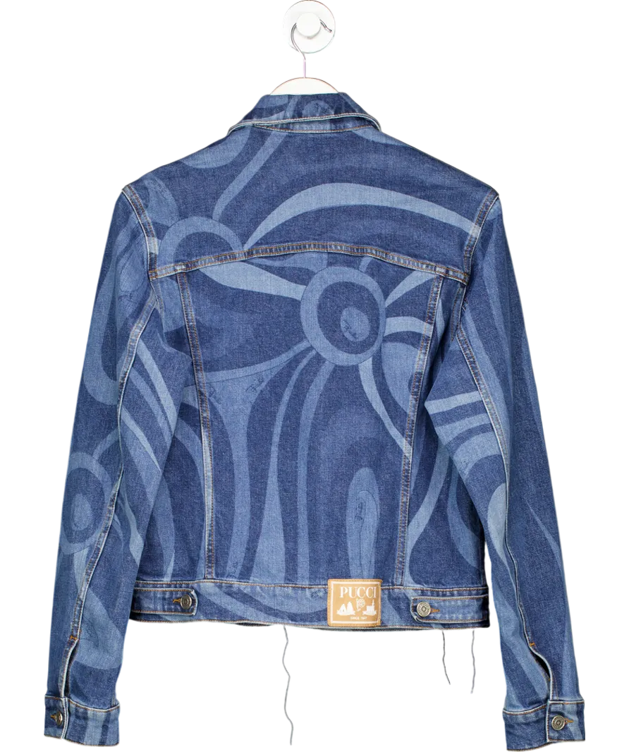 Emilio Pucci Blue Marmo Print Denim Jacket UK 10