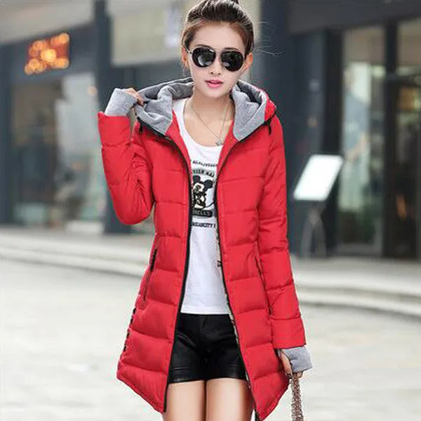 FIONTO Winter Coat Women Winter Jacket For Women Hooded Long Section Cotton Coat Slim Waist Thick Parkas Outwear A0006