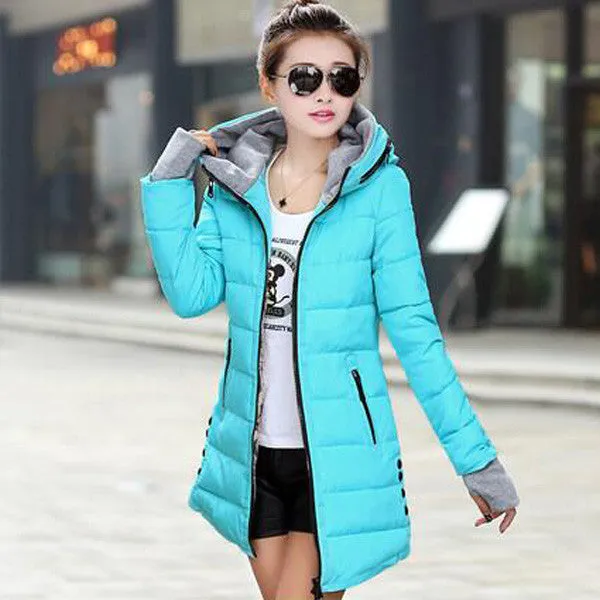 FIONTO Winter Coat Women Winter Jacket For Women Hooded Long Section Cotton Coat Slim Waist Thick Parkas Outwear A0006