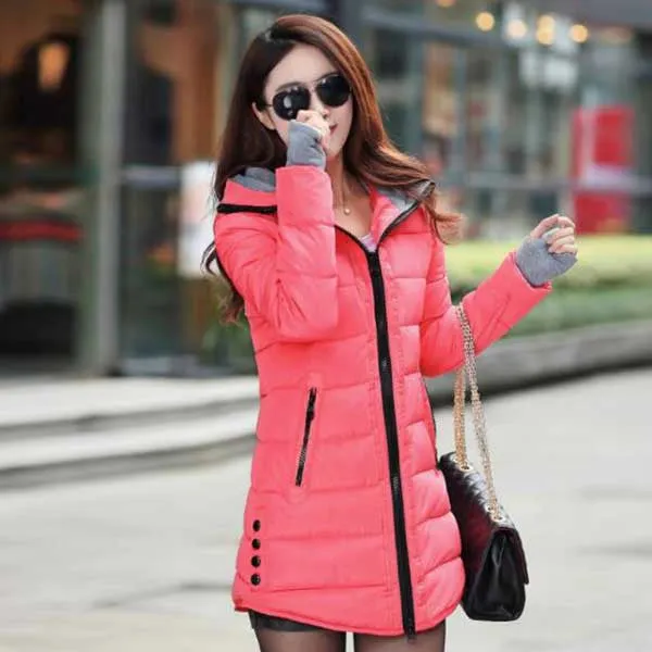 FIONTO Winter Coat Women Winter Jacket For Women Hooded Long Section Cotton Coat Slim Waist Thick Parkas Outwear A0006