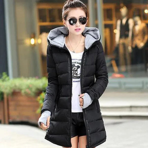 FIONTO Winter Coat Women Winter Jacket For Women Hooded Long Section Cotton Coat Slim Waist Thick Parkas Outwear A0006