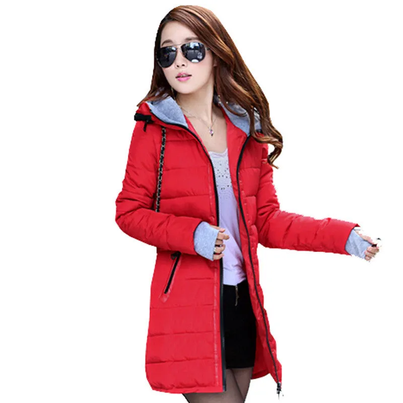 FIONTO Winter Coat Women Winter Jacket For Women Hooded Long Section Cotton Coat Slim Waist Thick Parkas Outwear A0006
