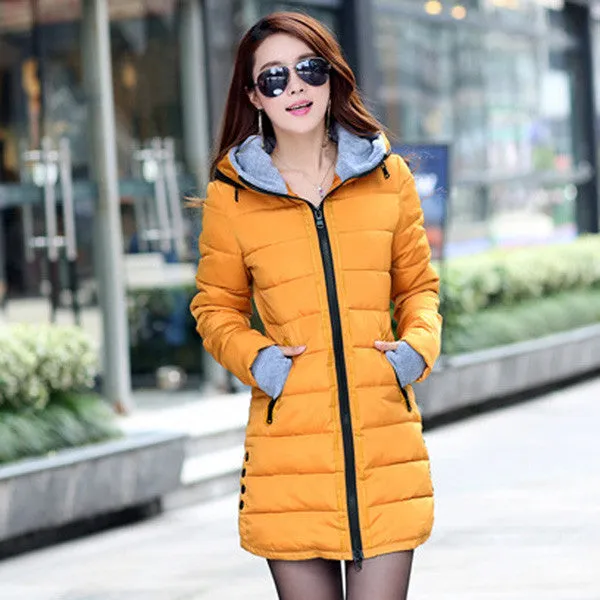 FIONTO Winter Coat Women Winter Jacket For Women Hooded Long Section Cotton Coat Slim Waist Thick Parkas Outwear A0006