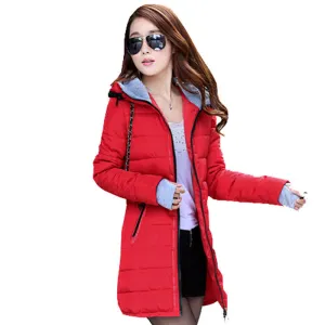 FIONTO Winter Coat Women Winter Jacket For Women Hooded Long Section Cotton Coat Slim Waist Thick Parkas Outwear A0006