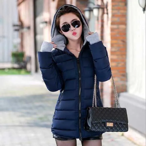 FIONTO Winter Coat Women Winter Jacket For Women Hooded Long Section Cotton Coat Slim Waist Thick Parkas Outwear A0006