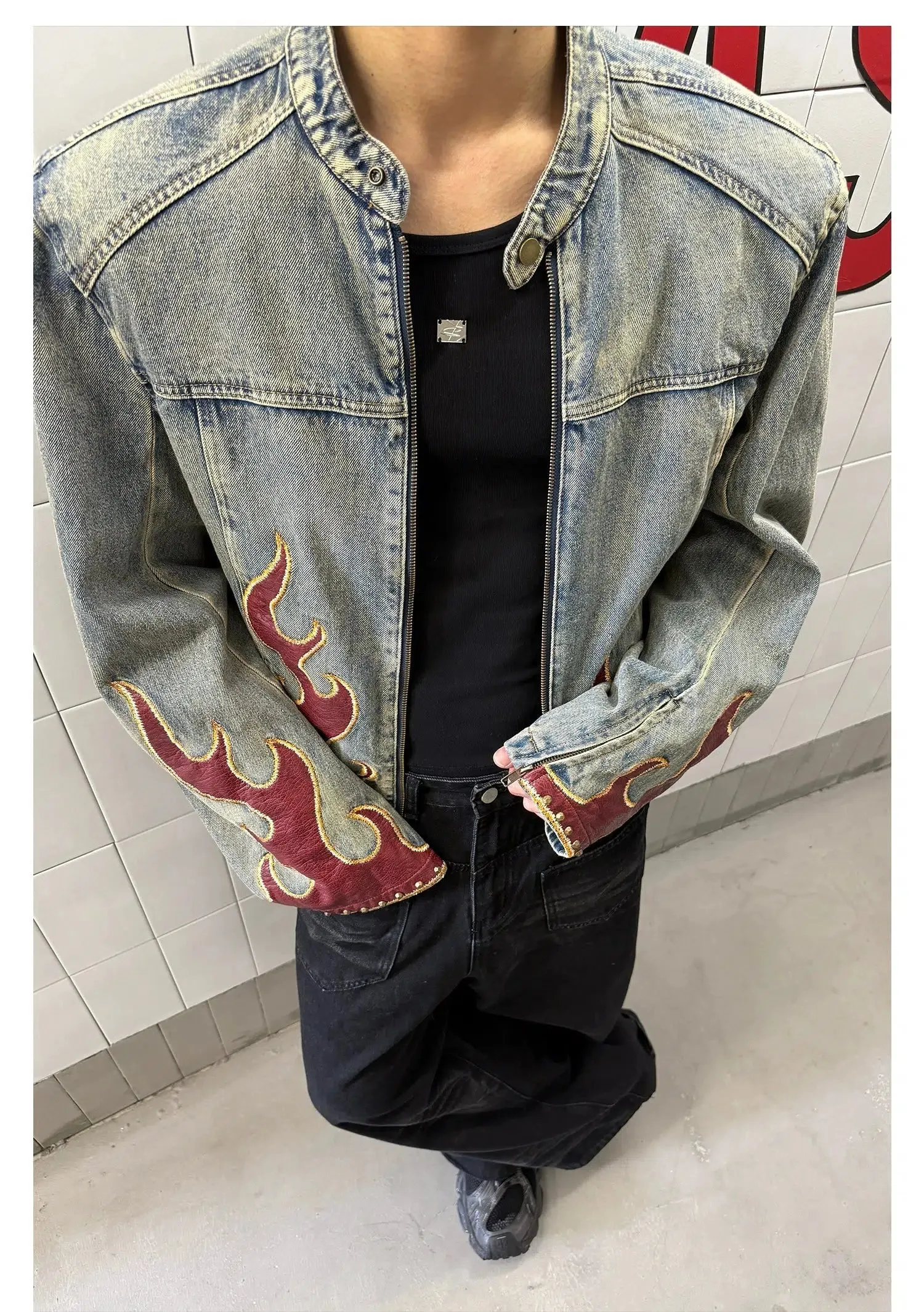 Flame Embroidered Denim Jacket