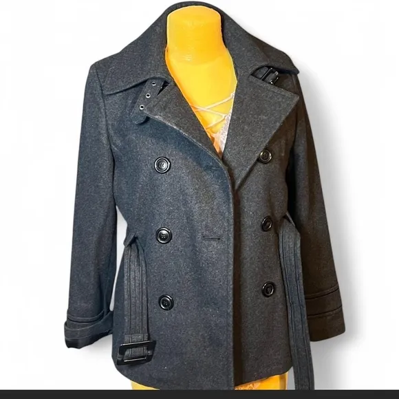 Giacca Gray Wool-Blend Trench Coat with Belt