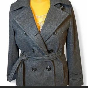 Giacca Gray Wool-Blend Trench Coat with Belt