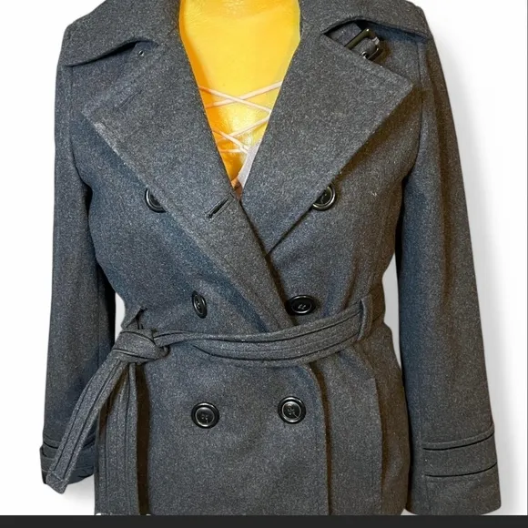 Giacca Gray Wool-Blend Trench Coat with Belt