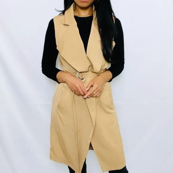 Glamorous | Draped Waterfall Sleeveless Trench