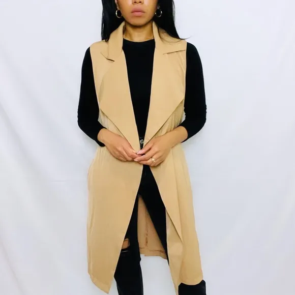 Glamorous | Draped Waterfall Sleeveless Trench